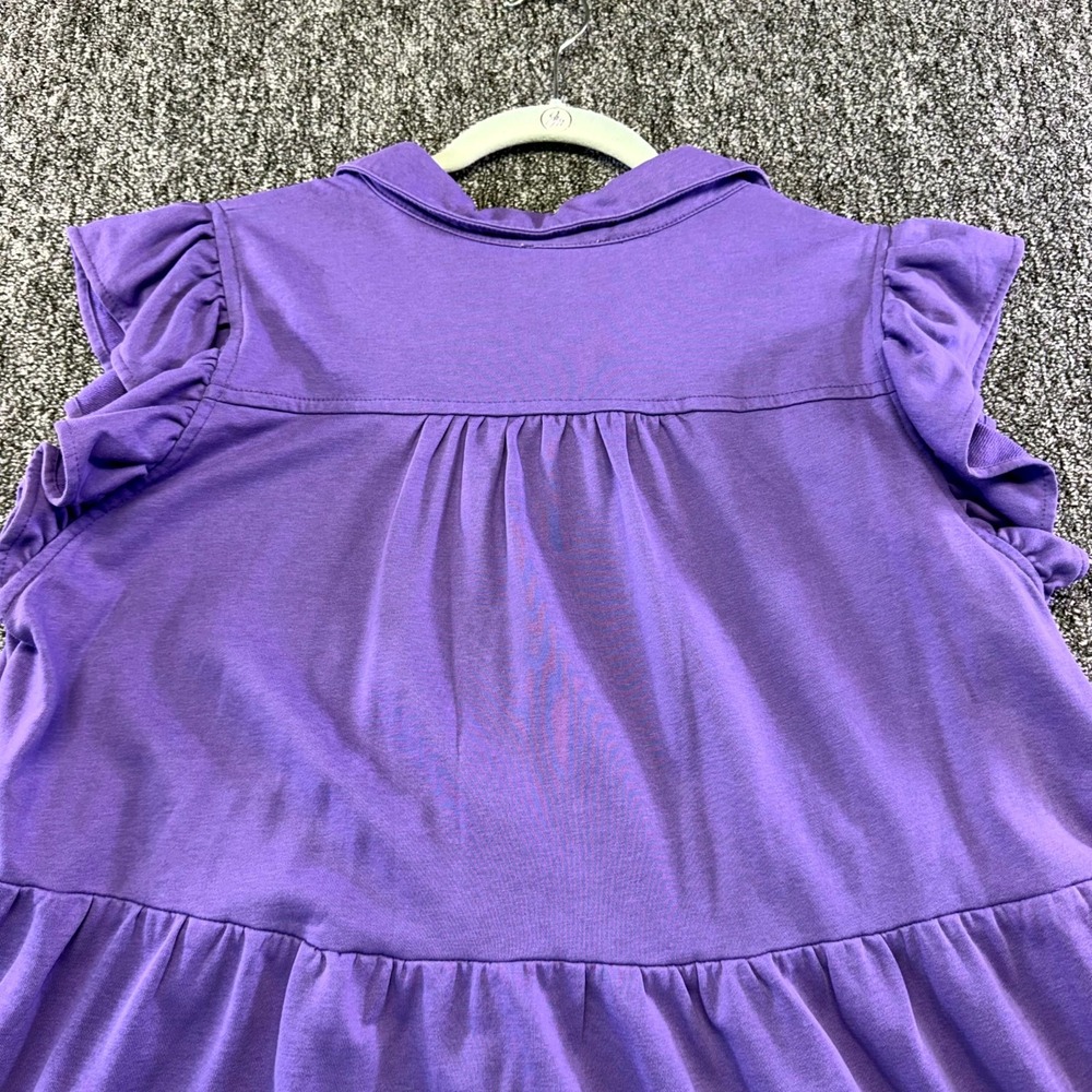 Umgee Mini Dress Womens 1XL Purple Gold Sequin Star Cotton V-Neck Ruffle Sleeve - Picture 13 of 16